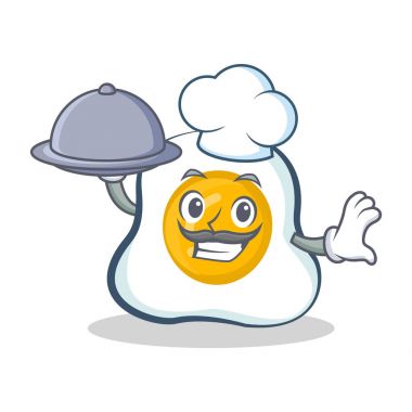 Şef kızarmış yumurta karakter karikatür gıda ile