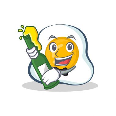 kızarmış yumurta karakter karikatür bira ile