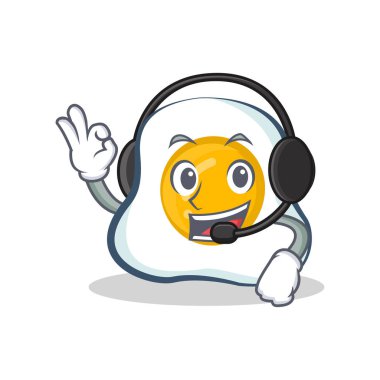 kızarmış yumurta karakter karikatür kulaklık ile