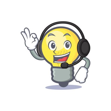 kulaklık ile ampul karakter karikatür