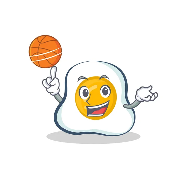Spela basket stekt ägg karaktär tecknad — Stock vektor
