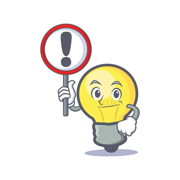 Ampoule personnage dessin animé avec signe — Image vectorielle