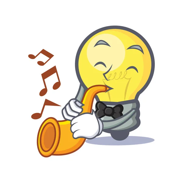 Light bulb character cartoon with trumpet — Stock Vector
