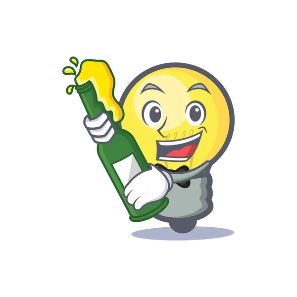 Lampadina personaggio cartone animato con birra — Vettoriale Stock