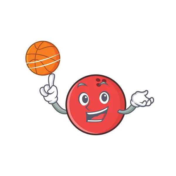 Bola de bolos personaje de dibujos animados jugando baloncesto — Vector de stock
