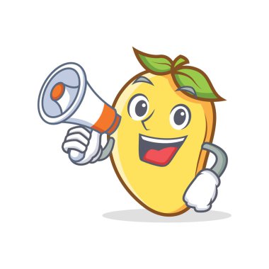 Mango karakter karikatür maskot megafon ile