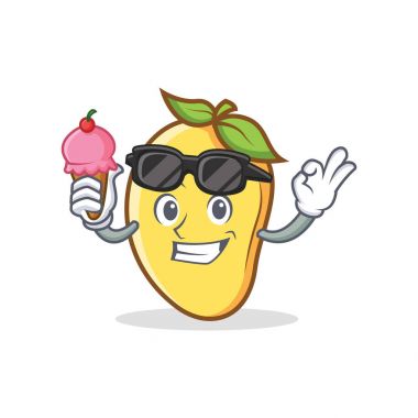 Mango karakter karikatür maskot dondurma ile