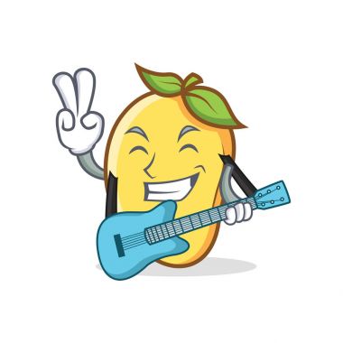 Mango karakter karikatür maskot gitar ile