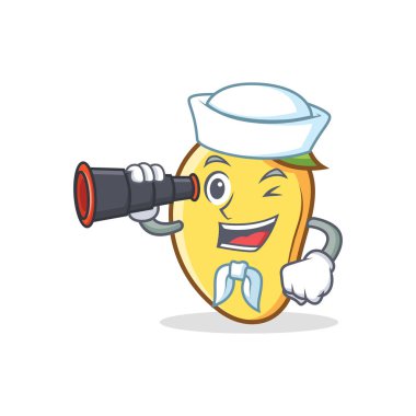 Denizci mango karakter karikatür maskot dürbün ile