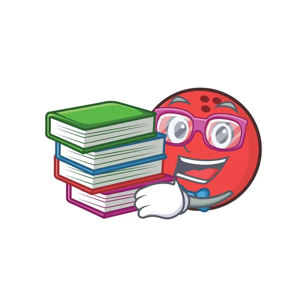 Estudante boliche personagem bola desenhos animados com livro — Vetor de Stock