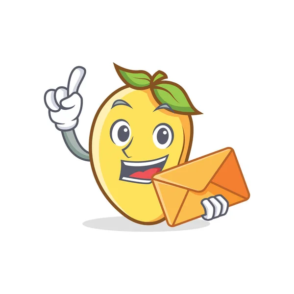 Mango-Charakter Cartoon-Maskottchen mit Umschlag — Stockvektor