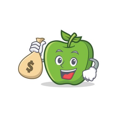 para çantası ile yeşil elma karakter karikatür
