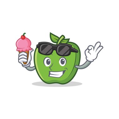 Yeşil elma karakter karikatür dondurma ile