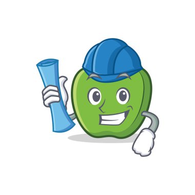 Mimar yeşil elma karakter karikatür