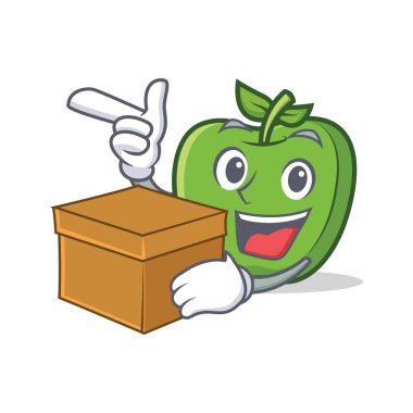 Yeşil elma karakter karikatür kutusu