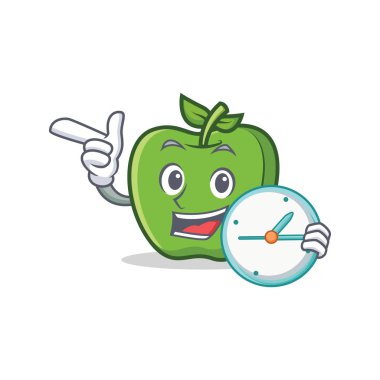 Yeşil elma karakter karikatür ile masa saati