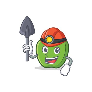 Madenci yeşil elma karakter karikatür