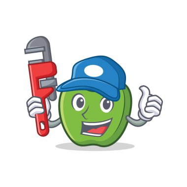 Tesisatçı yeşil elma karakter karikatür