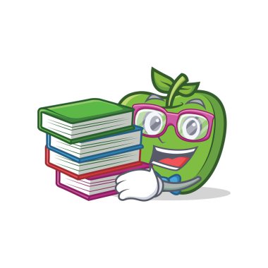 Öğrenci kitap yeşil elma karakter karikatür ile