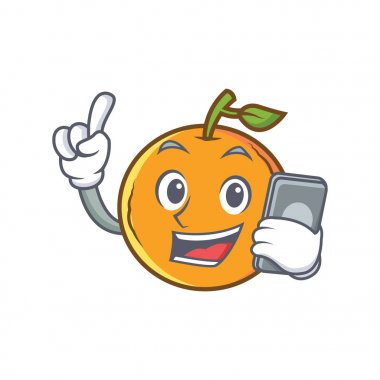 Turuncu meyve çizgi film karakteri ile telefon