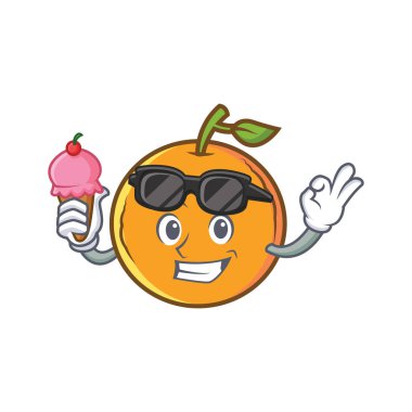 Turuncu meyve çizgi film karakteri dondurma ile