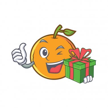 Turuncu meyve çizgi film karakteri hediye ile