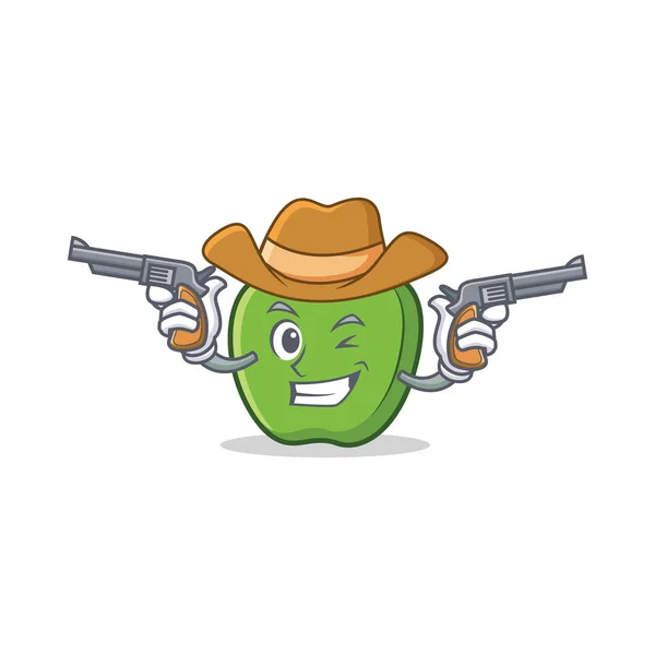 Cowboy personagem maçã verde desenhos animados —  Vetores de Stock
