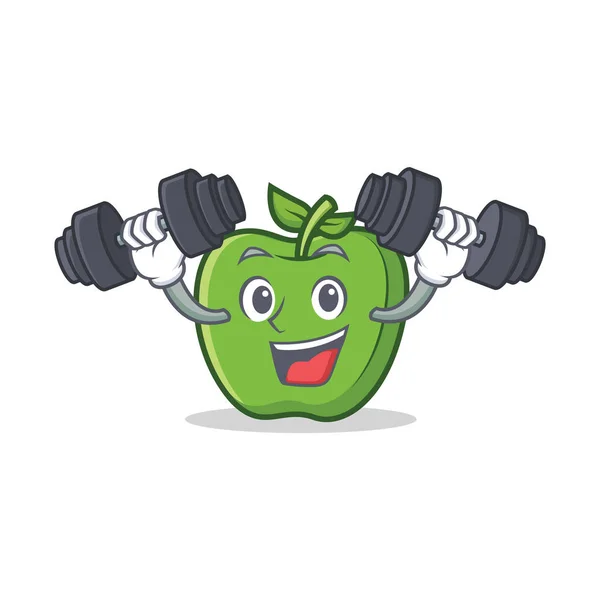 Fitness green apple character cartoon - Stok Vektor