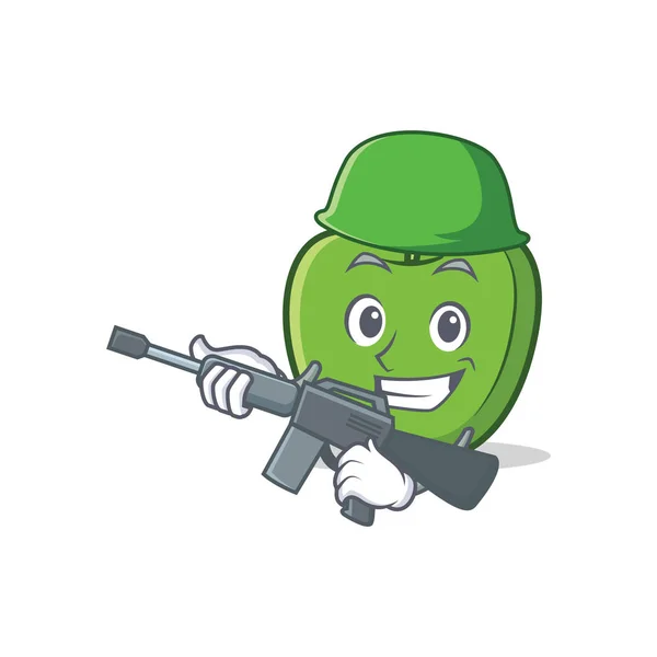 Army green apple character cartoon — Stock Vector