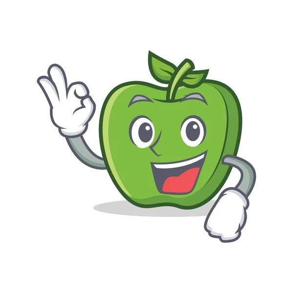 Ok maçã verde personagem cartoon — Vetor de Stock