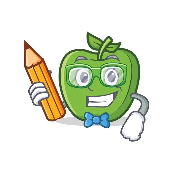 Студент с карандашом персонажа зеленого яблока — стоковый вектор