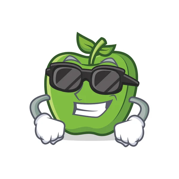 Super fresco verde manzana personaje de dibujos animados — Vector de stock