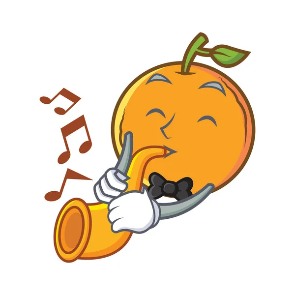 Mit Trompete Orange Frucht Cartoon-Figur — Stockvektor