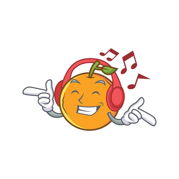 Zuhören orange Früchte Cartoon-Figur — Stockvektor