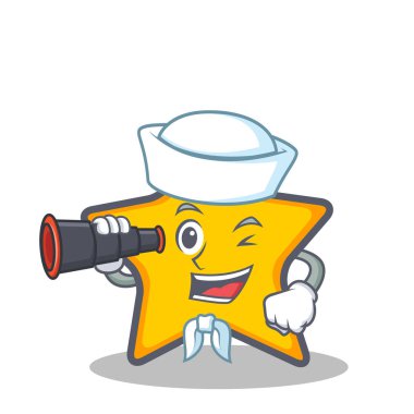 Denizci yıldız karakter karikatür tarzı ile dürbün