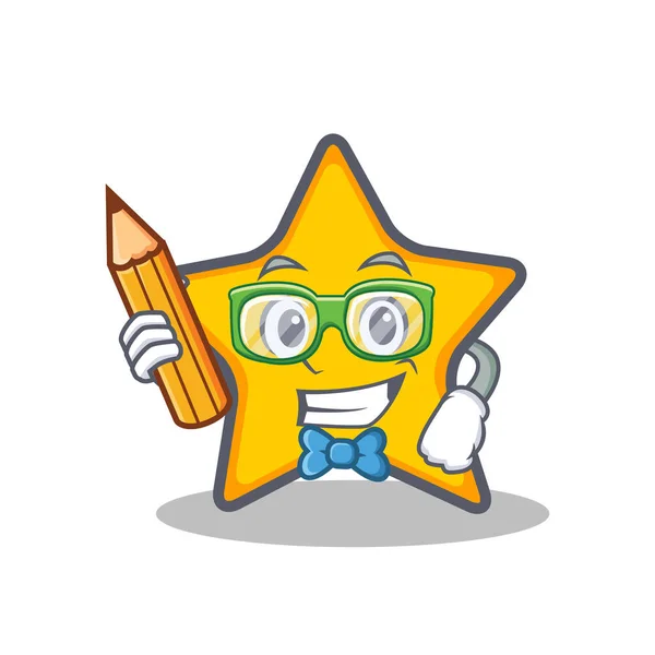 Estudante com estilo de desenho animado de personagem de estrela lápis —  Vetores de Stock