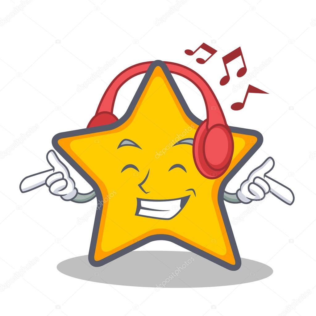 Listening music star character cartoon style vector illustration