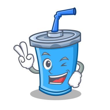 İki parmak soda içecek karakter karikatür
