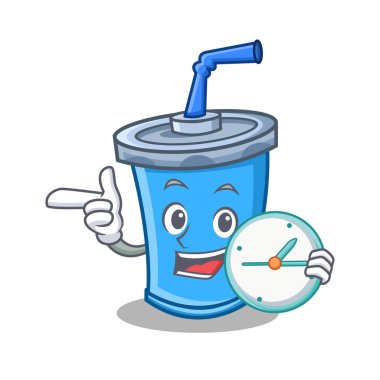 Saat soda içecek karakter karikatür ile