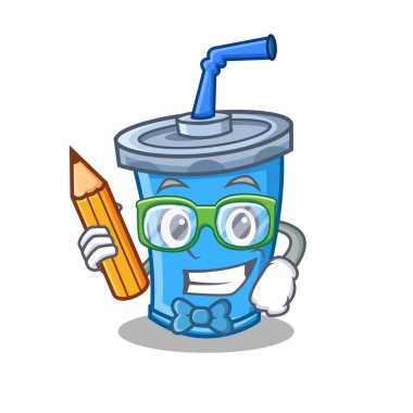 Öğrenci soda içecek karakter karikatür kalem ile