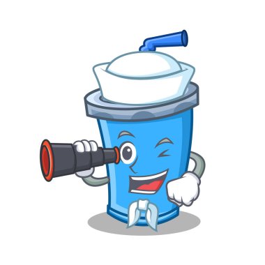 Denizci dürbün soda içecek karakter karikatür ile