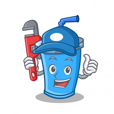 Tesisatçı soda içecek karakter karikatür