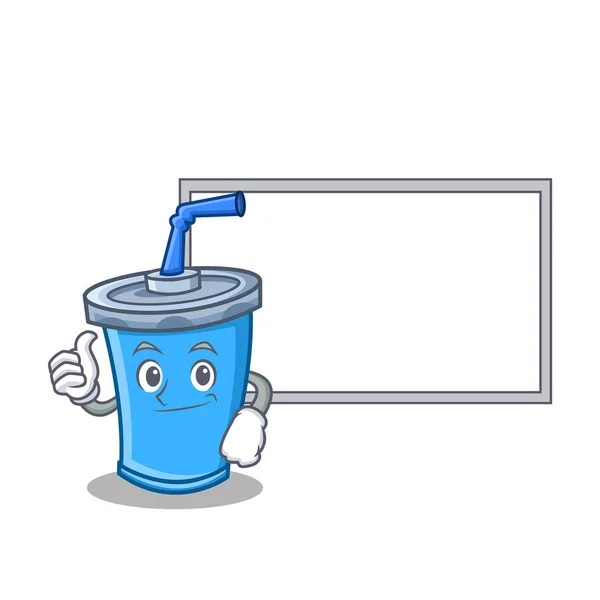 Thumbs up with board soda drink character cartoon — Stock Vector