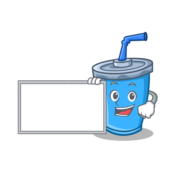 Soda Drink Charakter Cartoon mit Brett — Stockvektor