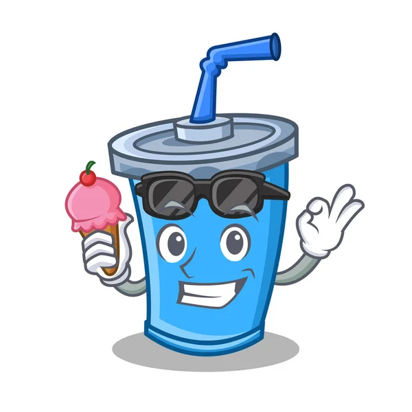 Soda Drink Charakter Cartoon mit Eis — Stockvektor