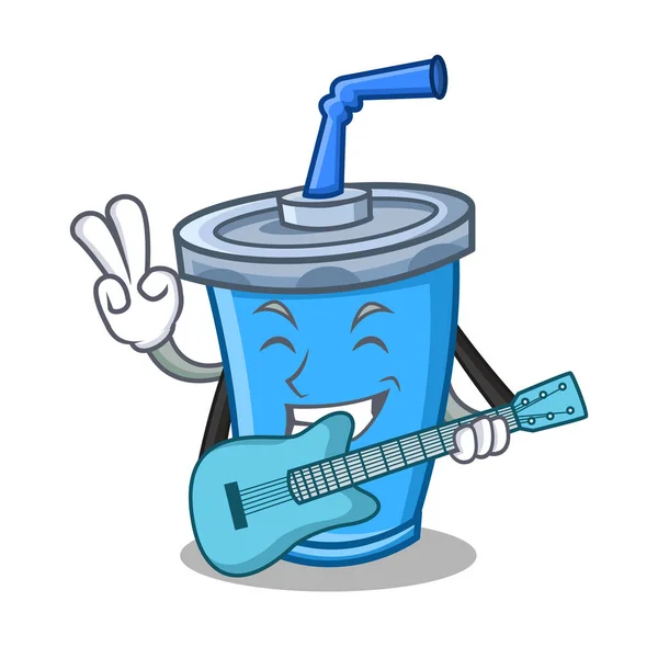 苏打水饮料字符卡通与吉他 — 图库矢量图片