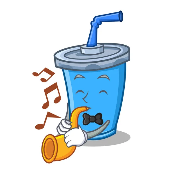 Soda drink character cartoon with trumpet — Stock Vector