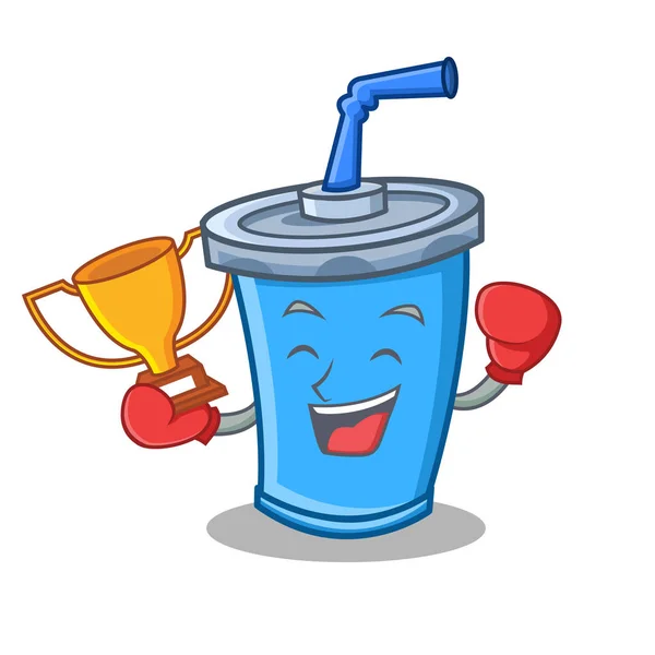 Ganador de boxeo soda bebida personaje de dibujos animados — Vector de stock