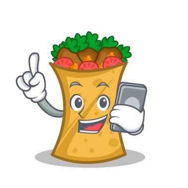 kebap telefon ile karakter karikatür şal