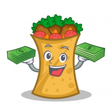 kebap şal para ile karakter karikatür